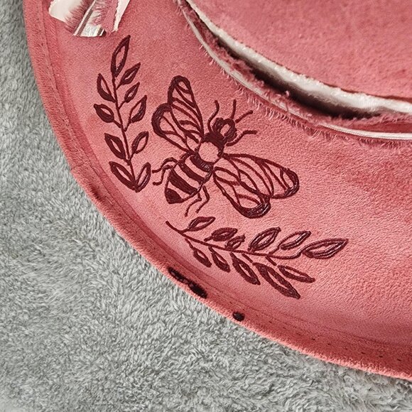 Womens Cowgirl Hat Medium Pink Felt Butterfly Bee Floral Burnt Painted Western - Picture 13 of 14